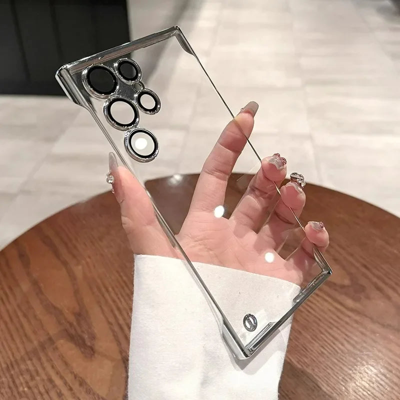 Luxury Plating Frameless Case For Samsung Galaxy S25 S24 Ultra S23 S22 Thin Transparent Camera Lens Protection Shockproof Cover