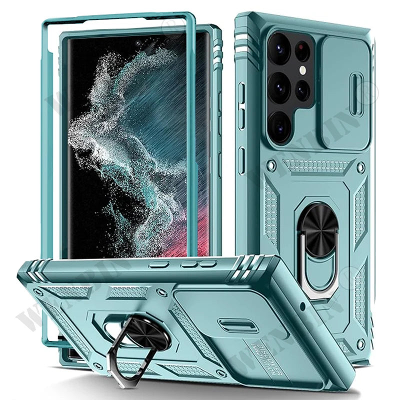 Case For Samsung S25 Ultra S24 S23 S22 Plus S24 FE A56 A55 A36 A35 A15 A16 5G Heavy Duty with Camera 360 Degree Kickstand Cover