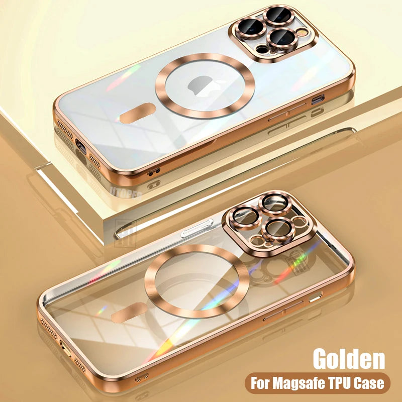 Lightweight Soft TPU Plating Case for iPhone 17 pro max 17 Air 16 15 14 13 12 11 Pro Max Plus Maga safe Magnetic Lens Protect Clear Cover