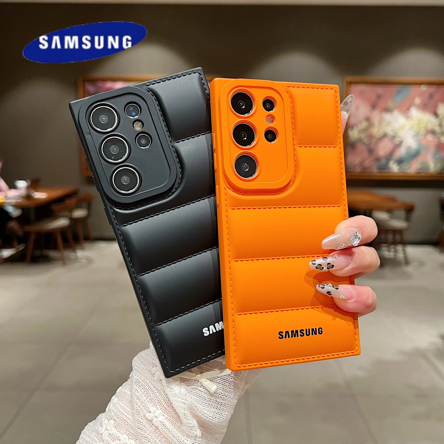 Wave Puffer Down Jacket Phone Case Samsung S25 S24 S23 S22 Ultra S21 Plus S20 Note 20 ultra Solid Color Shockproof Soft Cover