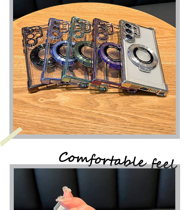 Luxury Magnetic Plating Stand Shockproof Clear Case For Samsung Galaxy S25 S24 Ultra Acrylic Back Cover