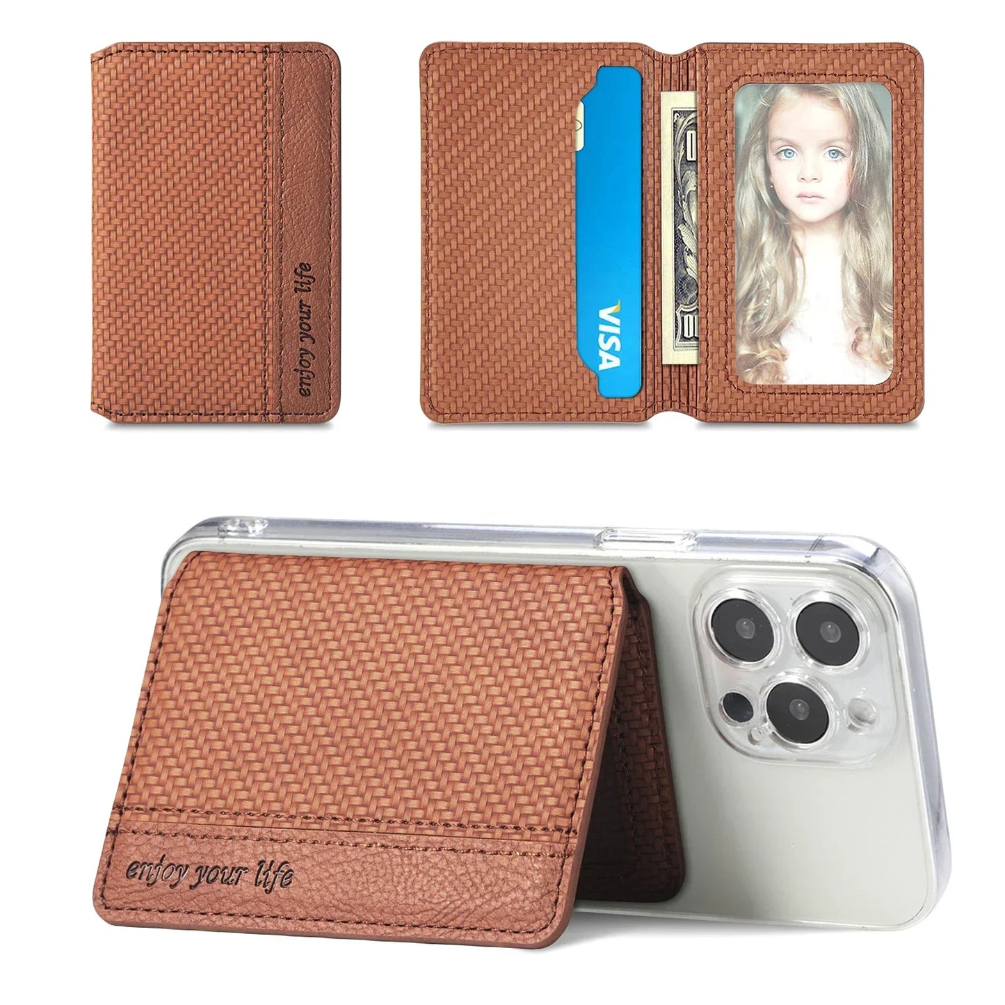 1PC PU Leather Phone Card Holder | Adhesive Sticker Wallet Case with Multiple Card Slots & Phone Stand Supporter