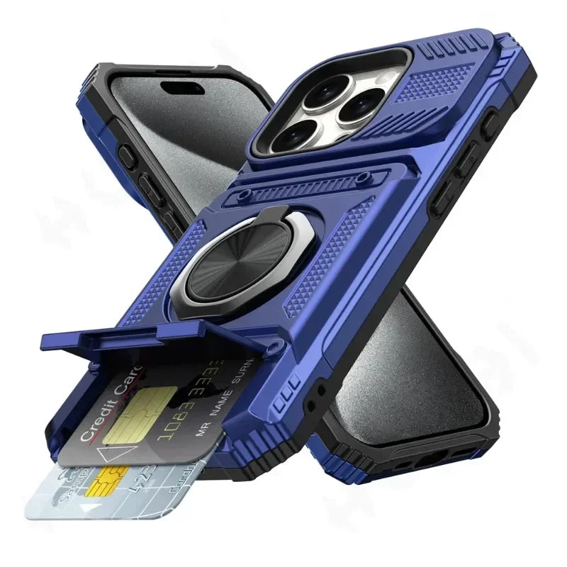 Case For iPhone 16 15 14 13 12 11 Pro Max Plus Magnetic Rotated Ring Kickstand Heavy Duty Drop Protection Wallet Cover