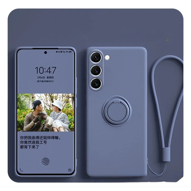 Magnetic Silicone Strap Ring Phone Case for Samsung Galaxy S25 S24 Ultra S23 S22 Plus Cover