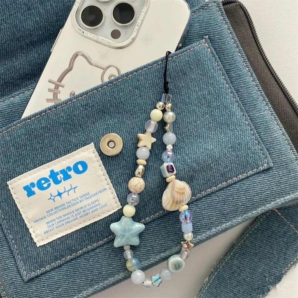Beaded Phone Charm Strap – Handmade Star & Pearl Lanyard