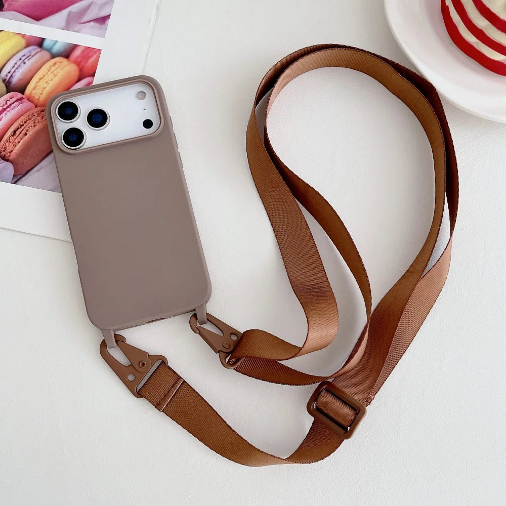 Crossbody Necklace Strap Lanyard Matte Silicone Case For iPhone 14 Pro Max 11 12 13 Plus SE Shockproof Cover