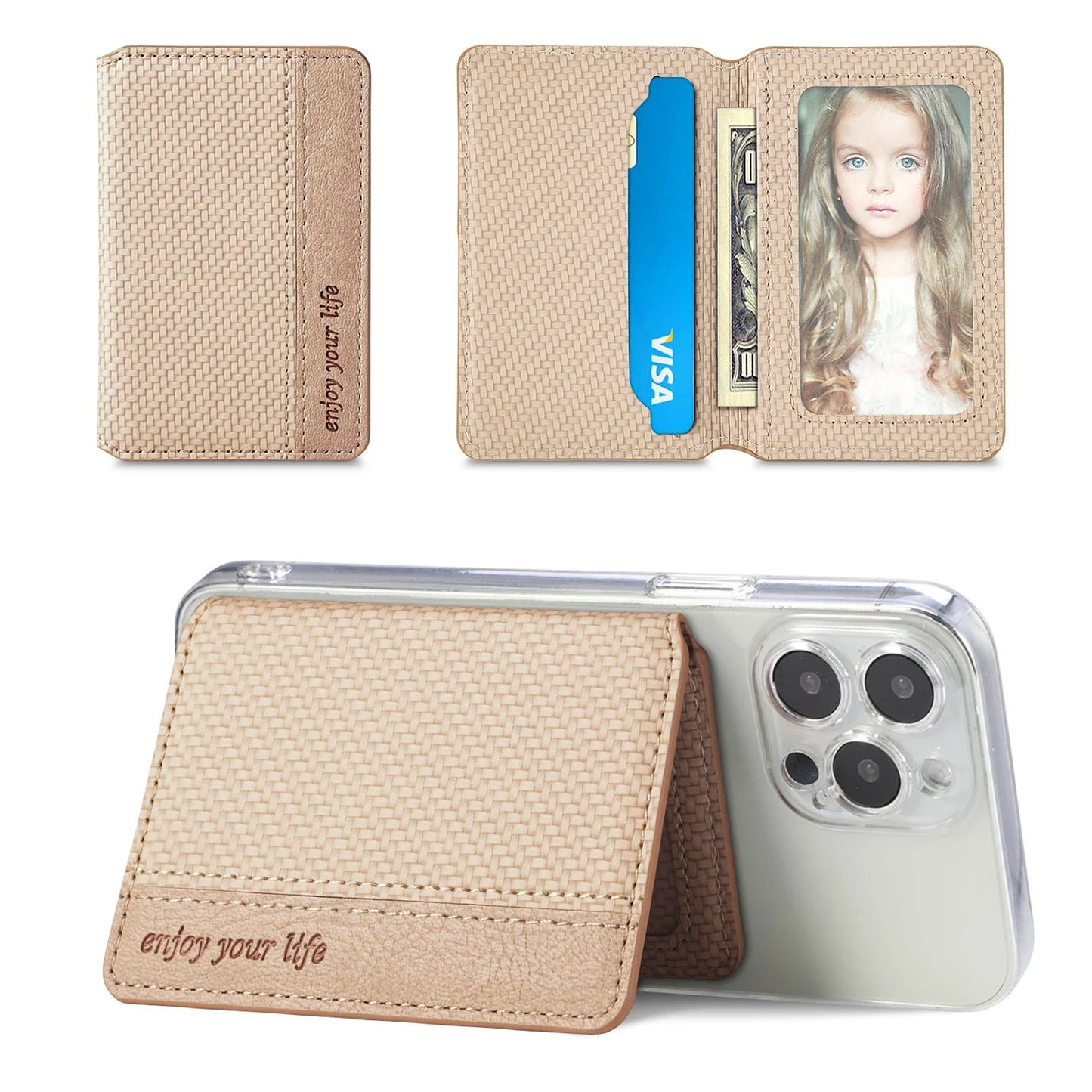 1PC PU Leather Phone Card Holder | Adhesive Sticker Wallet Case with Multiple Card Slots & Phone Stand Supporter