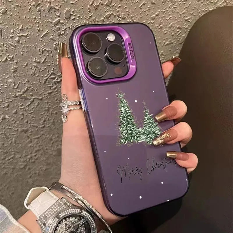 Christmas Tree Aesthetic Laser Phone Case for iPhone 11–16 Series | Decorative Holiday Back Cover