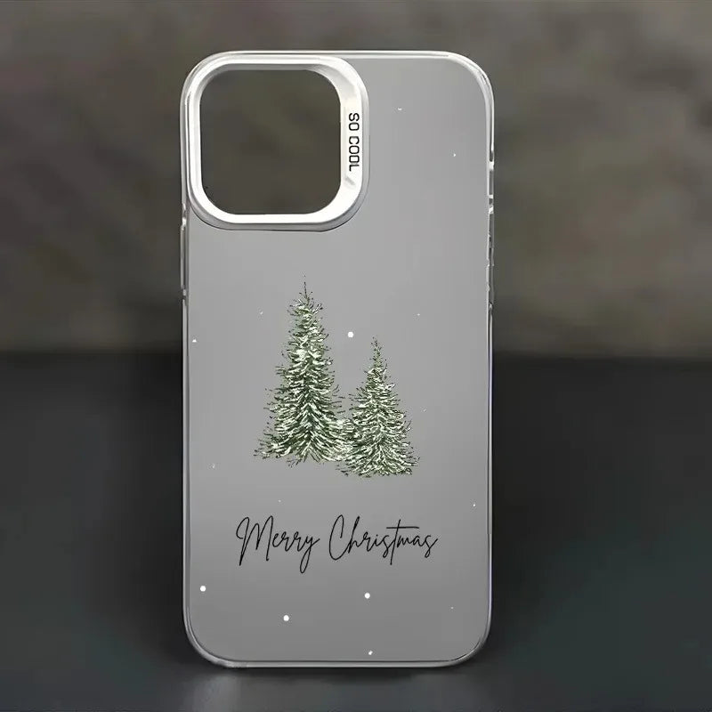 Christmas Tree Aesthetic Laser Phone Case for iPhone 11–16 Series | Decorative Holiday Back Cover