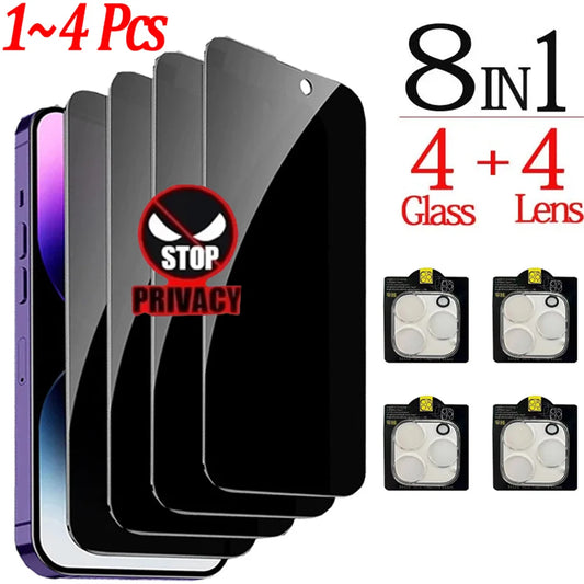 1–4pcs Anti-Spy Privacy Glass – Screen & Camera Protector for iPhone 11–17 Pro Max