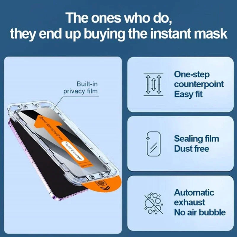 1–3pcs 8K Privacy Tempered Glass – Dust-Free Screen Protector for iPhone 11–16 Series