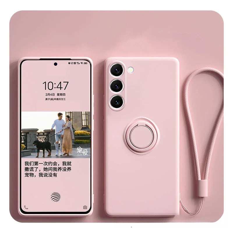 Magnetic Silicone Strap Ring Phone Case for Samsung Galaxy S25 S24 Ultra S23 S22 Plus Cover