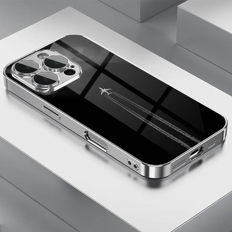 Creative Grey Map Plane Flight Print Pattern Electroplate TPU Case For iPhone 17 16 15 14 13 12 11 Pro Max Plus 17 Air Cover