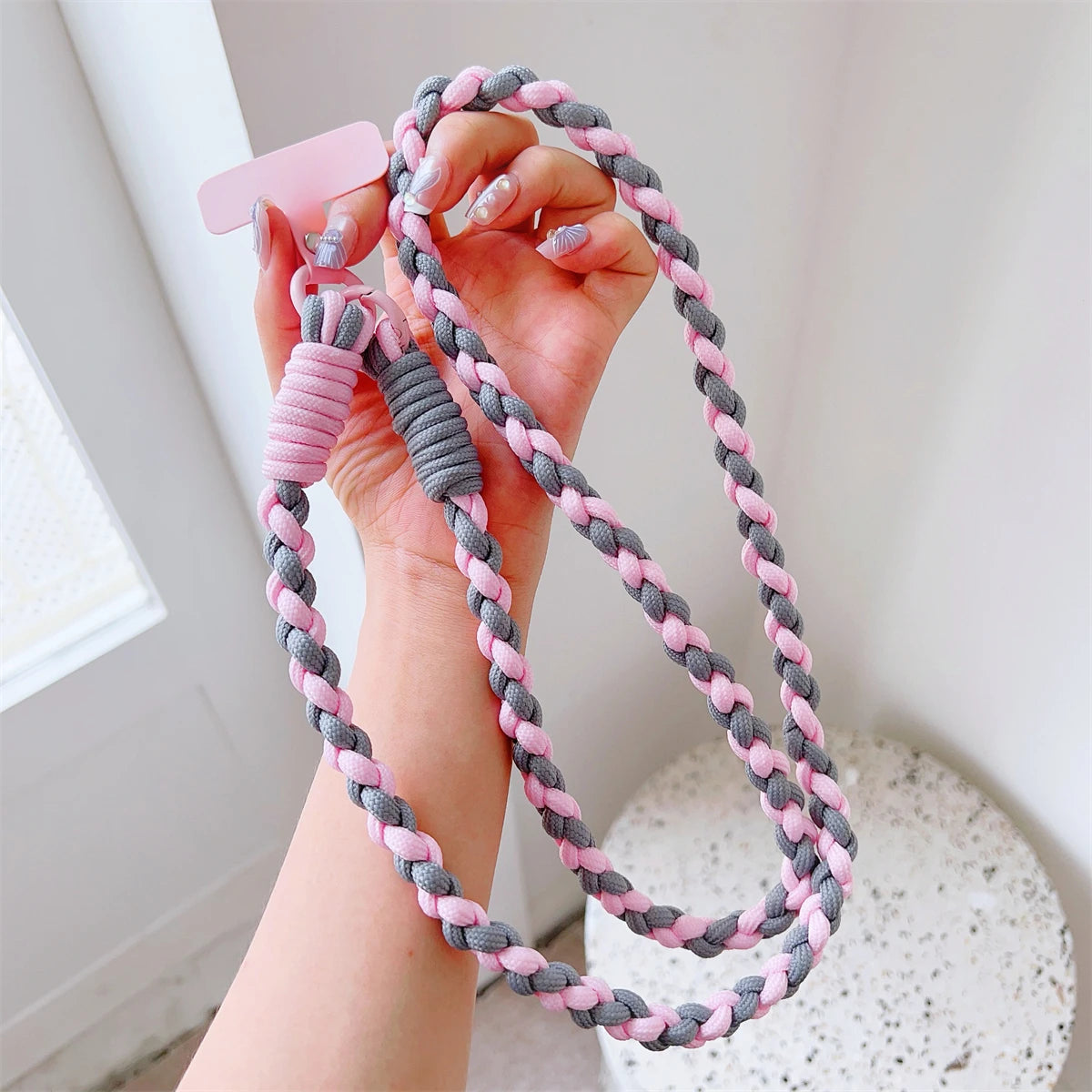 Colorful Braided Crossbody Lanyard Strap with Keychain & Patch – Universal Phone Accessory