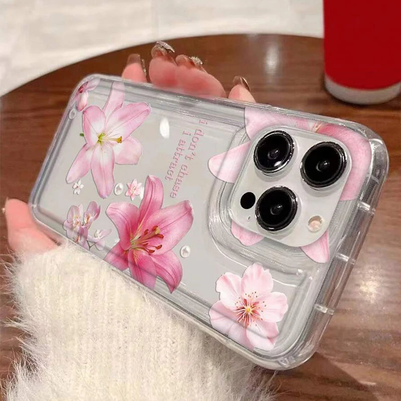Pink Trumpet Flower Transparent Shockproof Soft TPU Phone Case For IPhone 16 Pro Max 15 14 13 12 11 XS X XR 7 8 Plus SE2020 Case