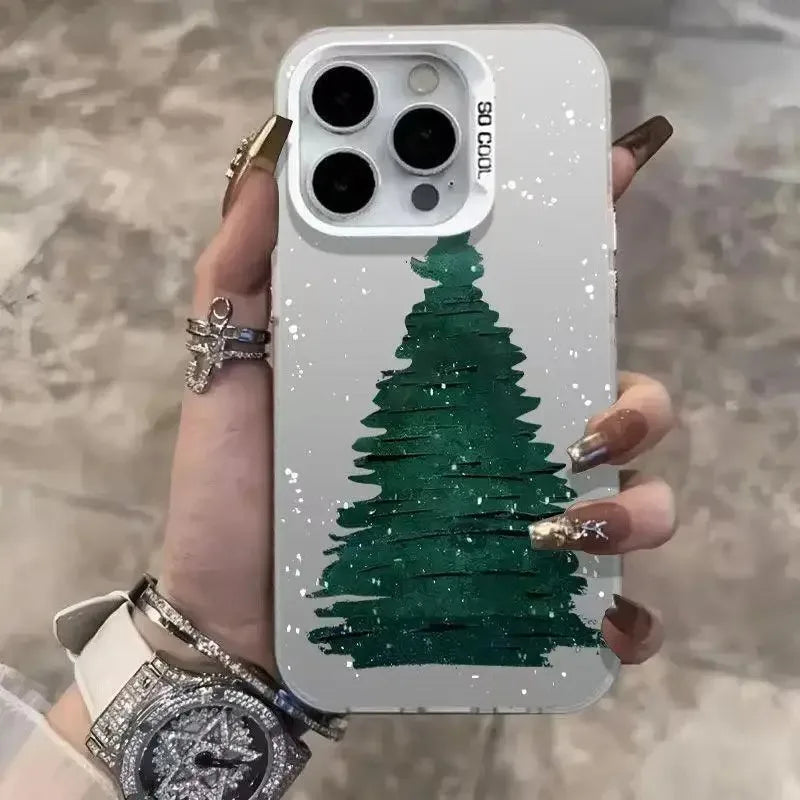 Christmas Tree Aesthetic Laser Phone Case for iPhone 11–16 Series | Decorative Holiday Back Cover