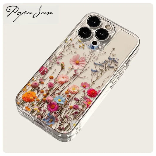Transparent Flower Print Case for iPhone 17 Air, 16, 15, 14 Plus, 13 Mini, 12, 11 Pro Max – Soft Clear Silicone Floral Cover