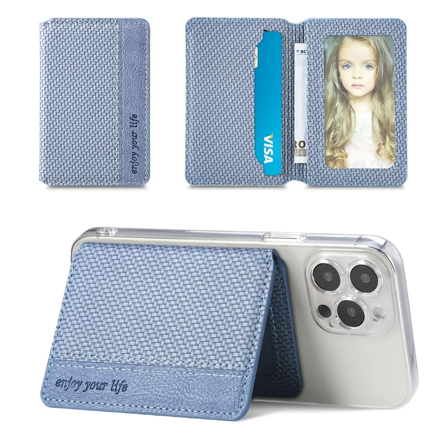 1PC PU Leather Phone Card Holder | Adhesive Sticker Wallet Case with Multiple Card Slots & Phone Stand Supporter