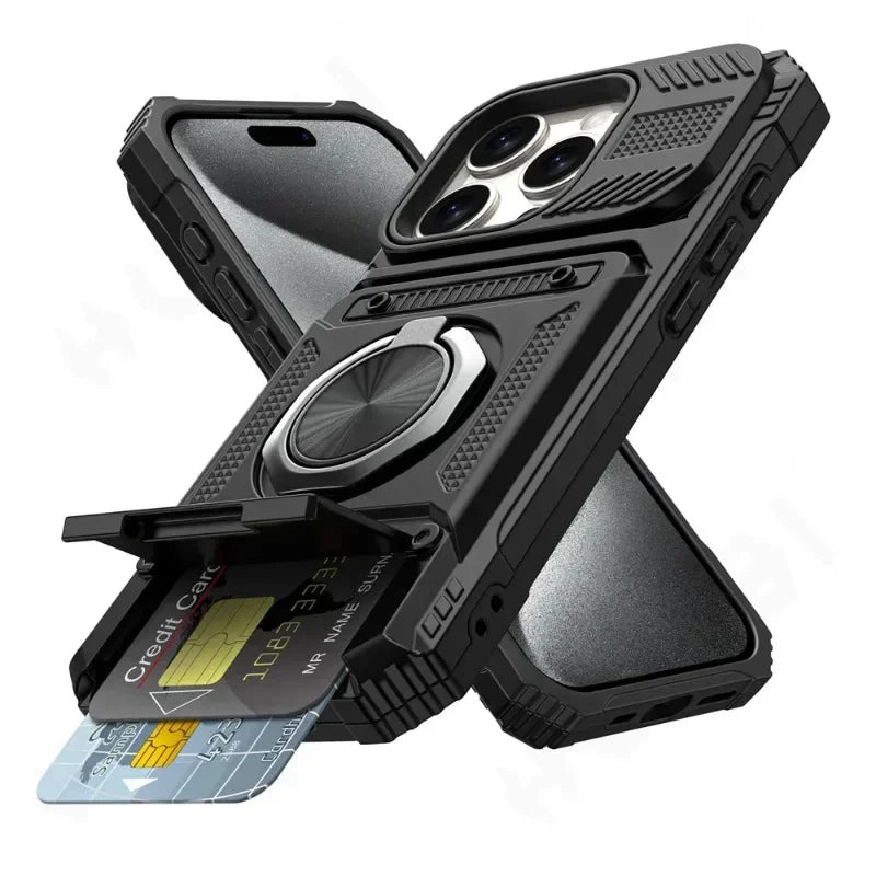 Case For iPhone 16 15 14 13 12 11 Pro Max Plus Magnetic Rotated Ring Kickstand Heavy Duty Drop Protection Wallet Cover
