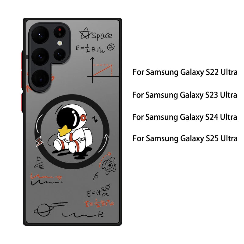 For Samsung Galaxy S25 Edge S24 S23 Ultra Plus S21 S25 FE S22 Astronaut Magsafe Charging Iron Ring Case Shockproof Bumper Cover