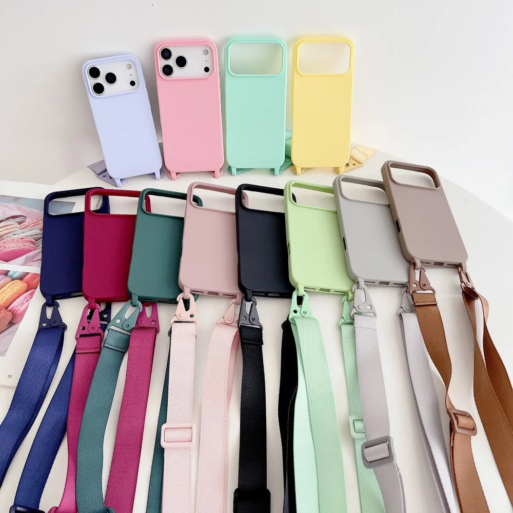 Crossbody Necklace Strap Lanyard Matte Silicone Case For iPhone 14 Pro Max 11 12 13 Plus SE Shockproof Cover