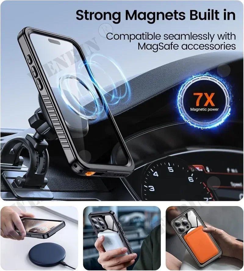 Waterproof Case For iPhone 17 16 15 Pro Max Plus Full Body Protective Cover Swim Underwater Diving Magsafe Magnetic Fundas