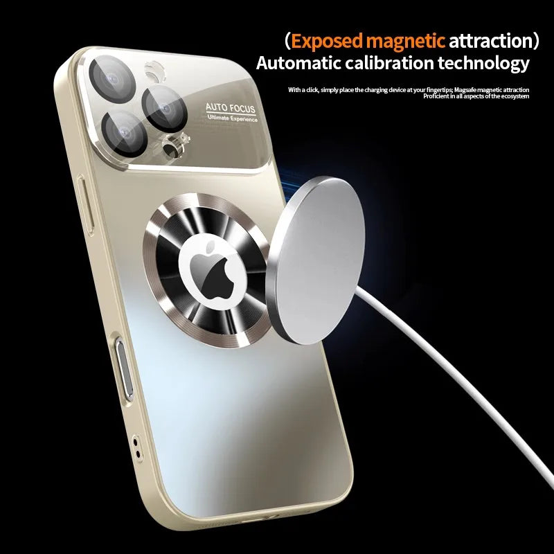 Fashionable Large Window Magsafe Wireless Charging Case ,For iPhone 11 12 13 14 15 16 Pro Max, With Lens Protector
