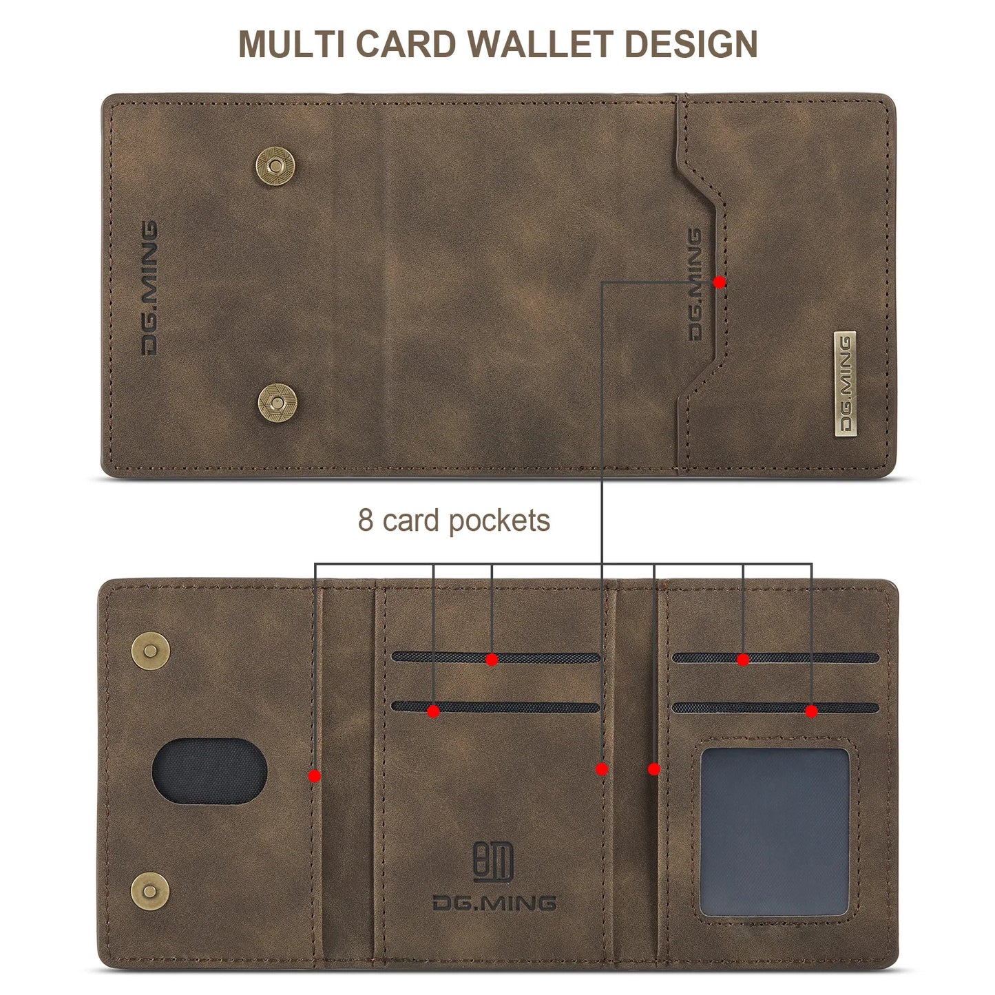 2 In 1 Detachable Magnetic Leather Case for IPhone 16 17 Pro Max 15 Wallet Cover Cards Holder Pocket