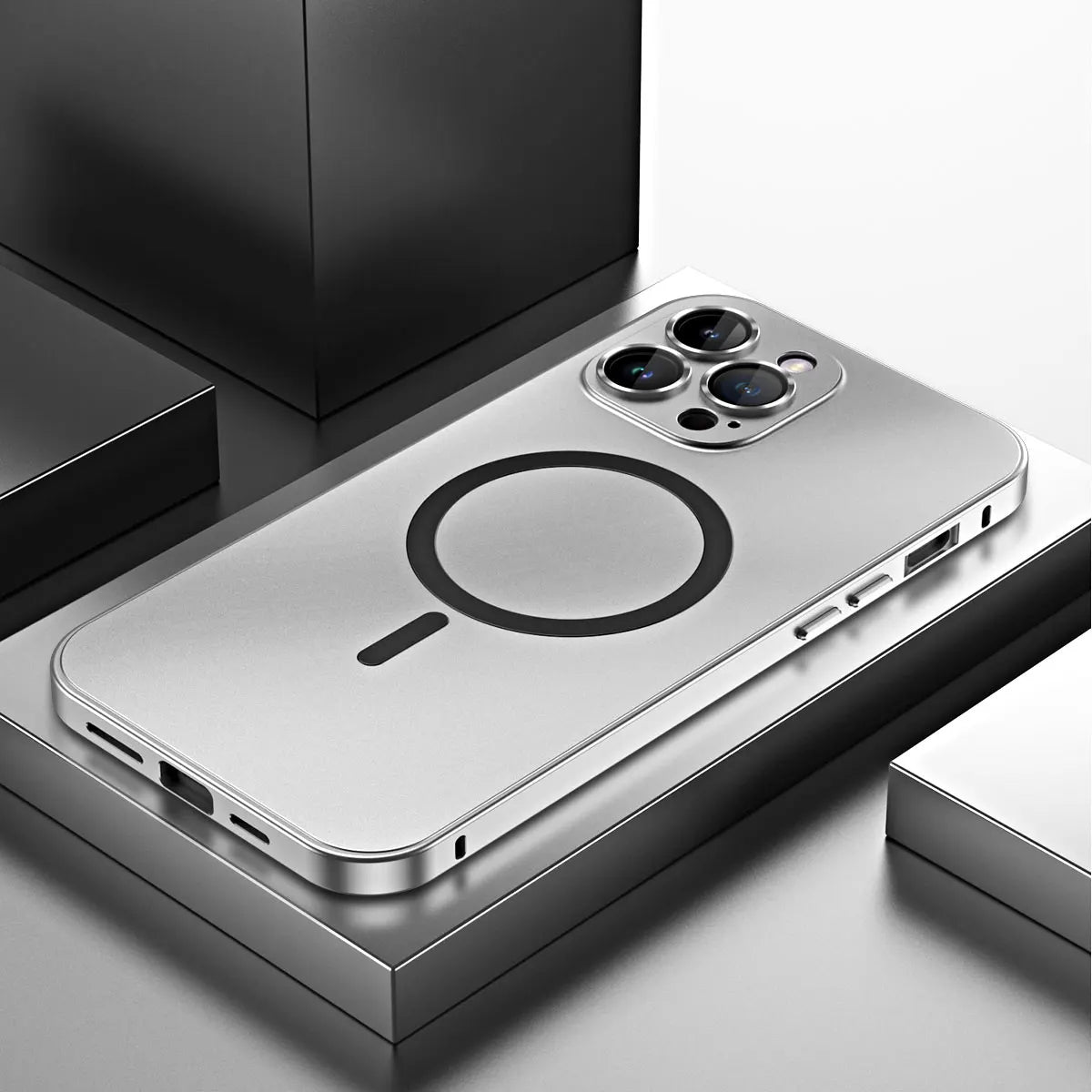 Fashion Aluminum Metal Magnetic Case For iPhone16 17 Pro Max 15Pro Magsafe Wireless Charging Glass Lens Backboard Cover