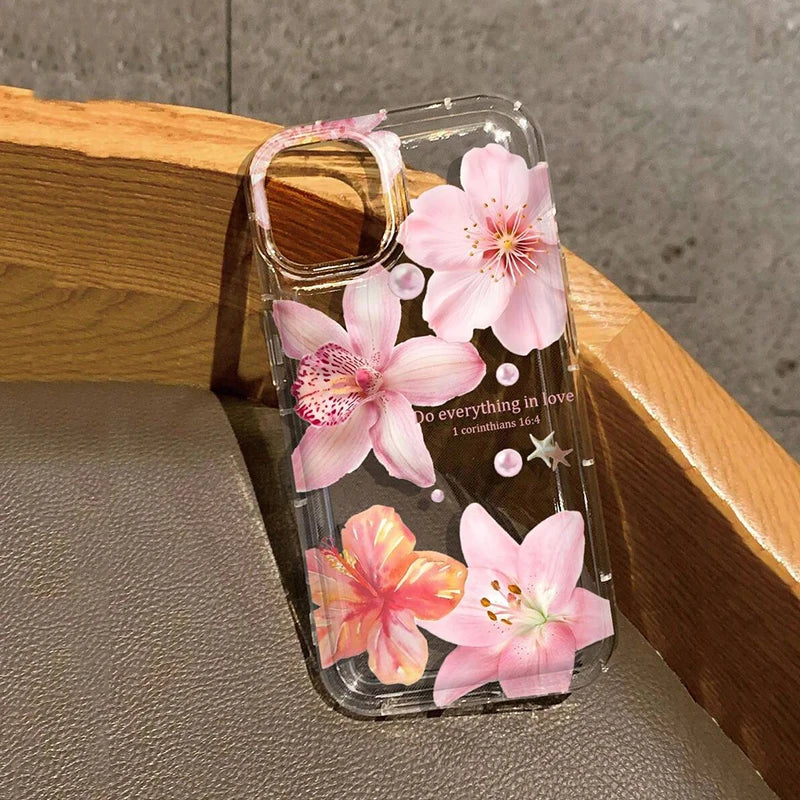 Pink Trumpet Flower Transparent Shockproof Soft TPU Phone Case For IPhone 16 Pro Max 15 14 13 12 11 XS X XR 7 8 Plus SE2020 Case