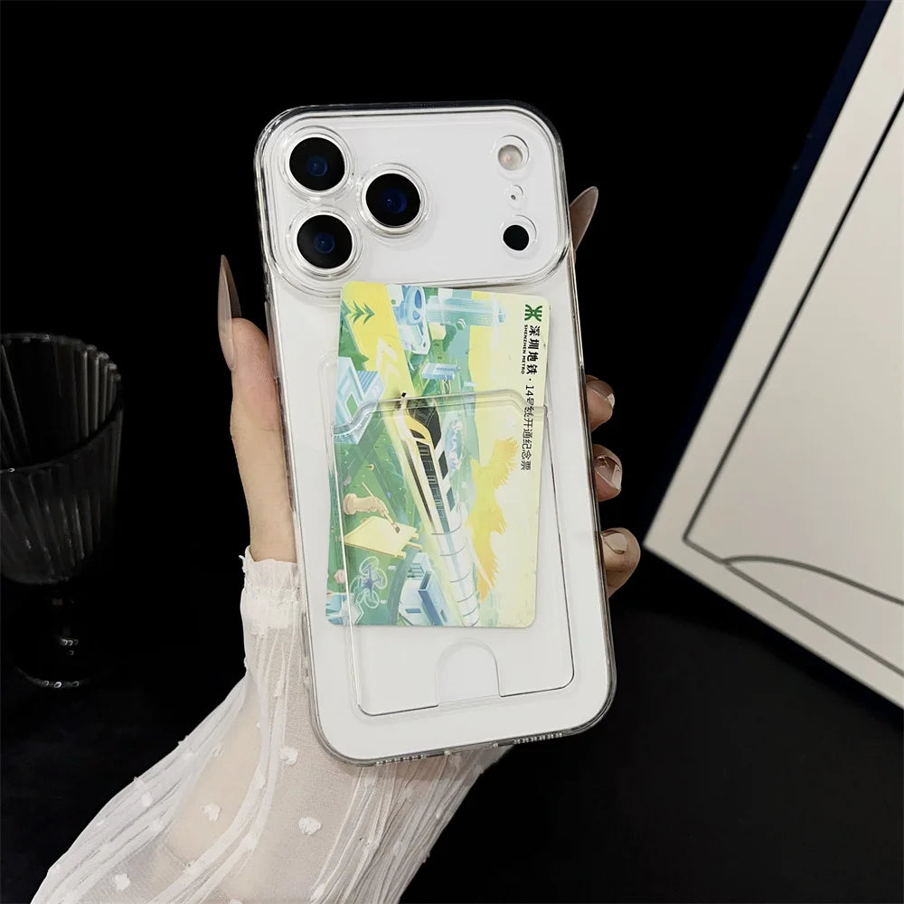 Clear Card Holder Case for iPhone 11 12 13 14 15 16 17 Plus Pro Max | Transparent Card Slot Pocket Phone Cover (Air Back Funda)