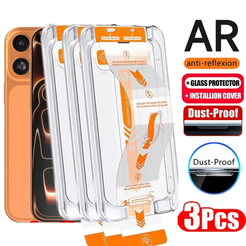 3pcs Tempered Glass Screen Protector – Easy Install & Explosion-Proof for iPhone 11–17 / Air
