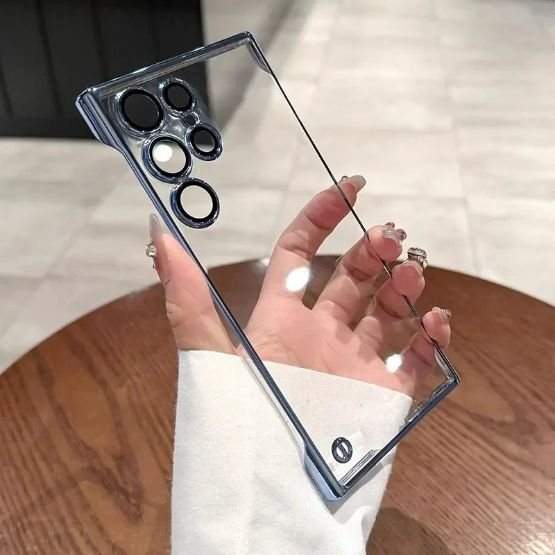 Luxury Plating Frameless Case For Samsung Galaxy S25 S24 Ultra S23 S22 Thin Transparent Camera Lens Protection Shockproof Cover