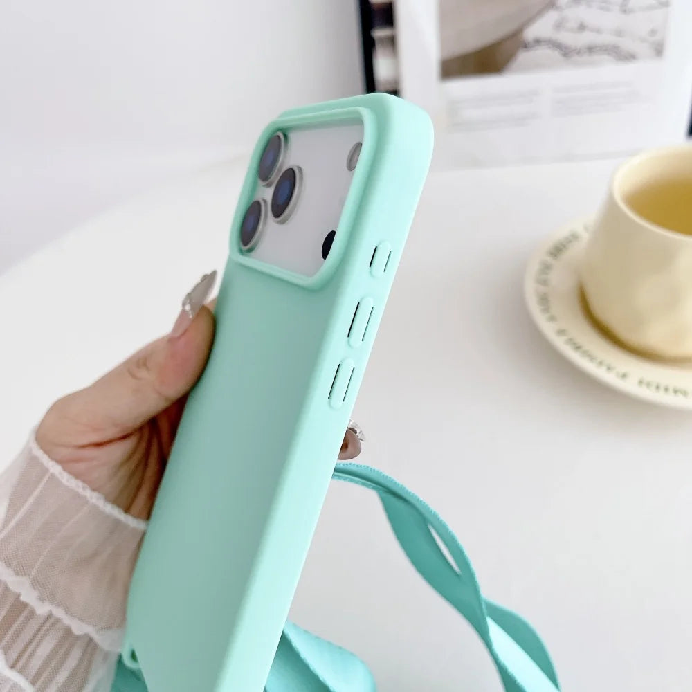 Crossbody Necklace Strap Lanyard Matte Silicone Case For iPhone 17 16 15 Pro Max Plus SE Shockproof Cover