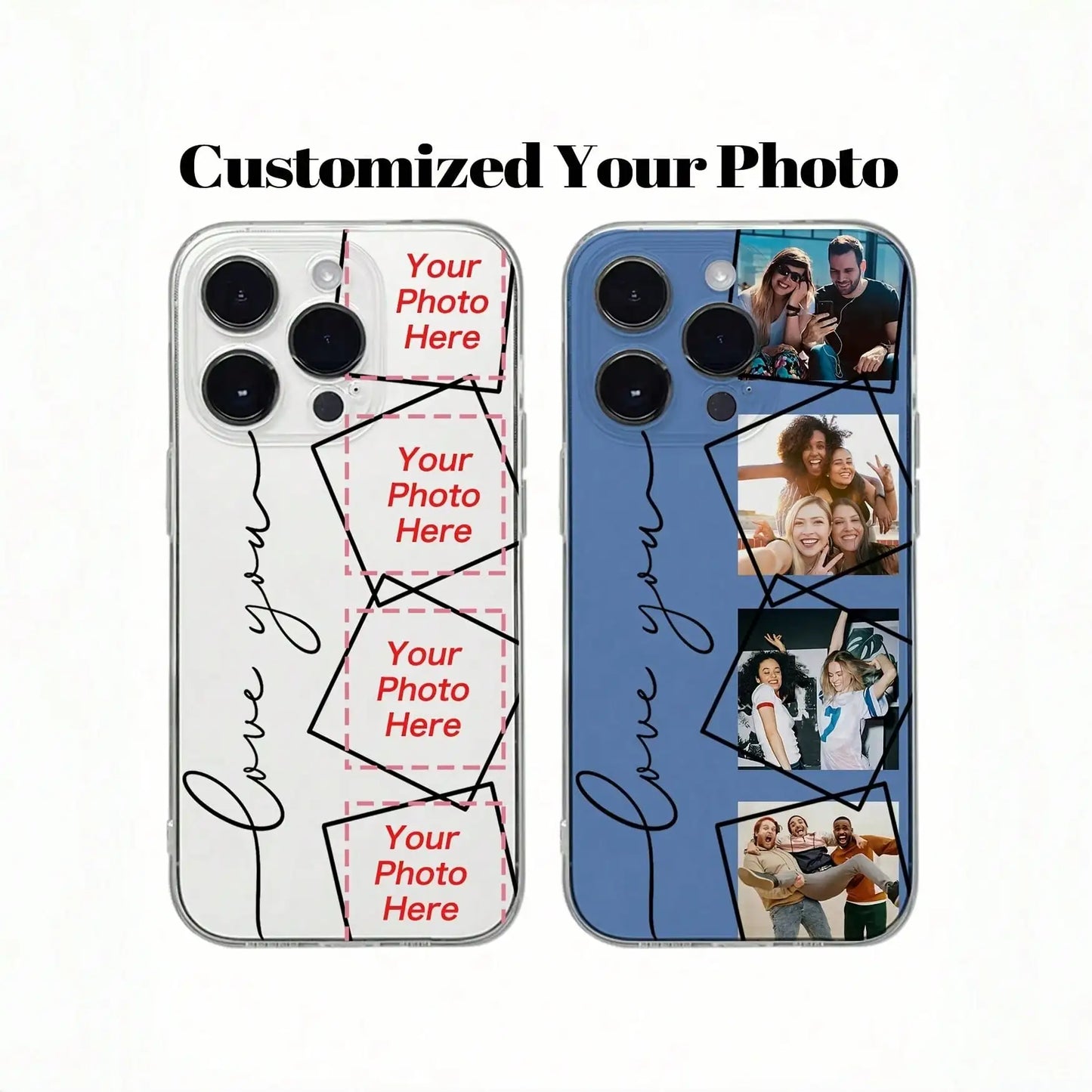 Personalized TPU Shockproof Case for iPhone 16, 15, 14, 13, 12, 11, XS, XR, X, Plus – DIY Custom Back Cover