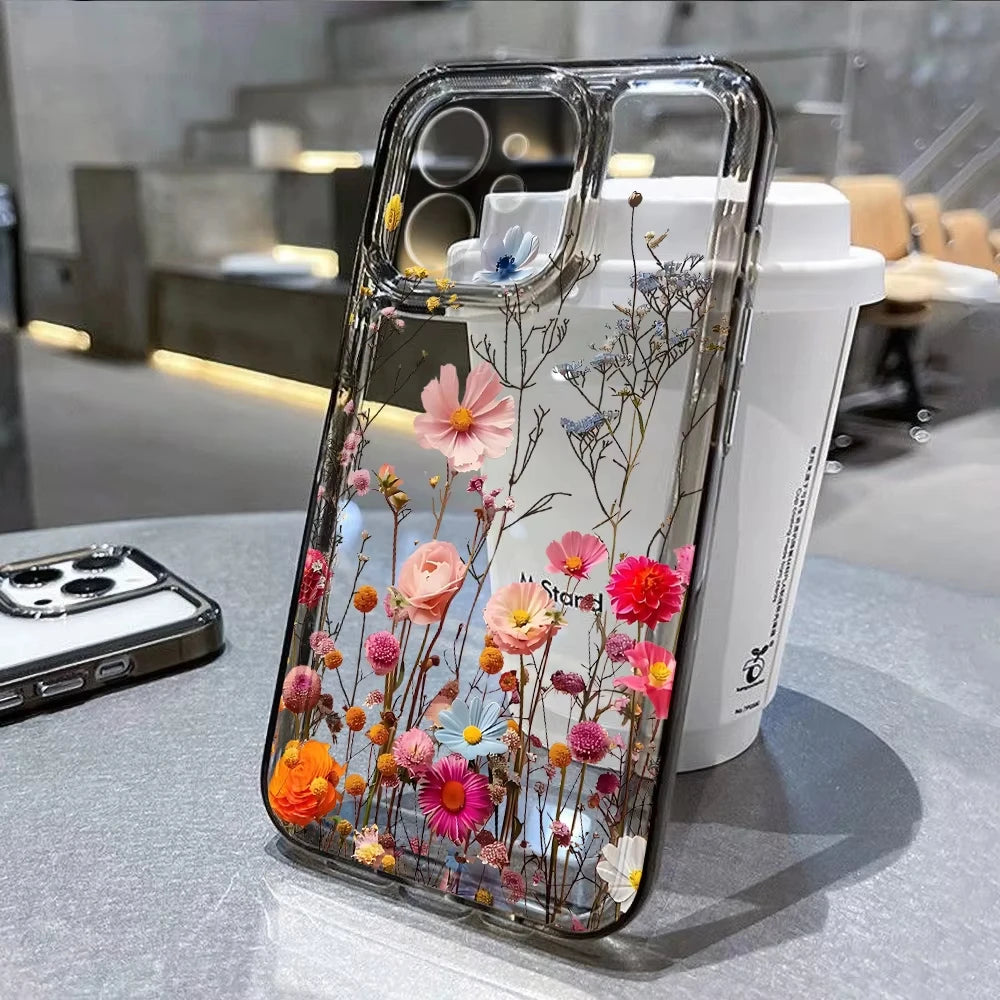 Floral Soft Silicone Case for iPhone 16 Pro, 17 Pro Max, 15, 16E – Shockproof Transparent Phone Cover