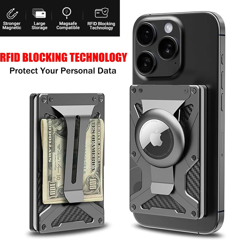 Magnetic MagSafe Wallet for iPhone | Metal Card Holder with AirTag Slot, RFID Blocking & Money Clip – MagSafe Compatible