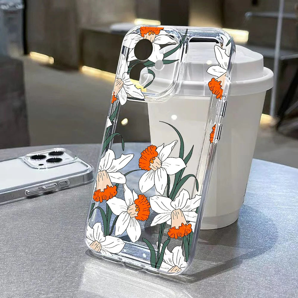 Flower Case For iPhone 11 Cases iPhone 12 13 Pro Max X XR XS Max Plus iPhone Clear Shockproof Cover