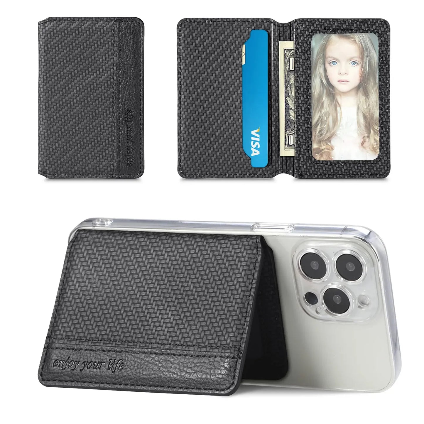 1PC PU Leather Phone Card Holder | Adhesive Sticker Wallet Case with Multiple Card Slots & Phone Stand Supporter