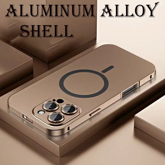 Fashion Aluminum Metal Magnetic Case For iPhone Max Pro 14 13 12 Magsafe Wireless Charging Glass Lens Backboard Cover