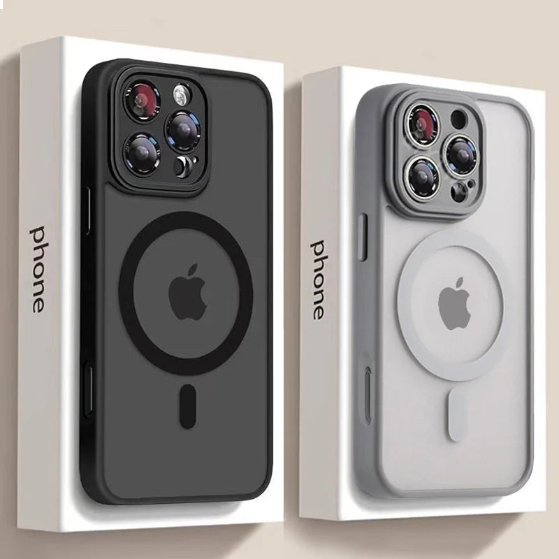 Luxury Matte Armor For Magsafe Magnetic Wireless Charging Case For iPhone 11 12 13 14 15 16 Pro Max Plus Shockproof Cover