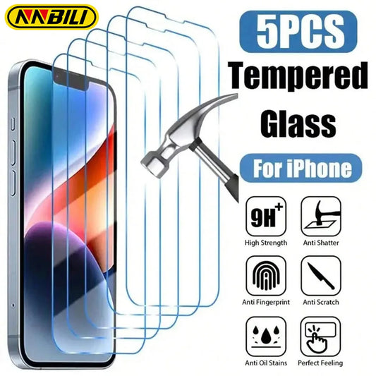 NNBILI 5pcs HD Tempered Glass Screen Protector for iPhone 11–16 & 16E