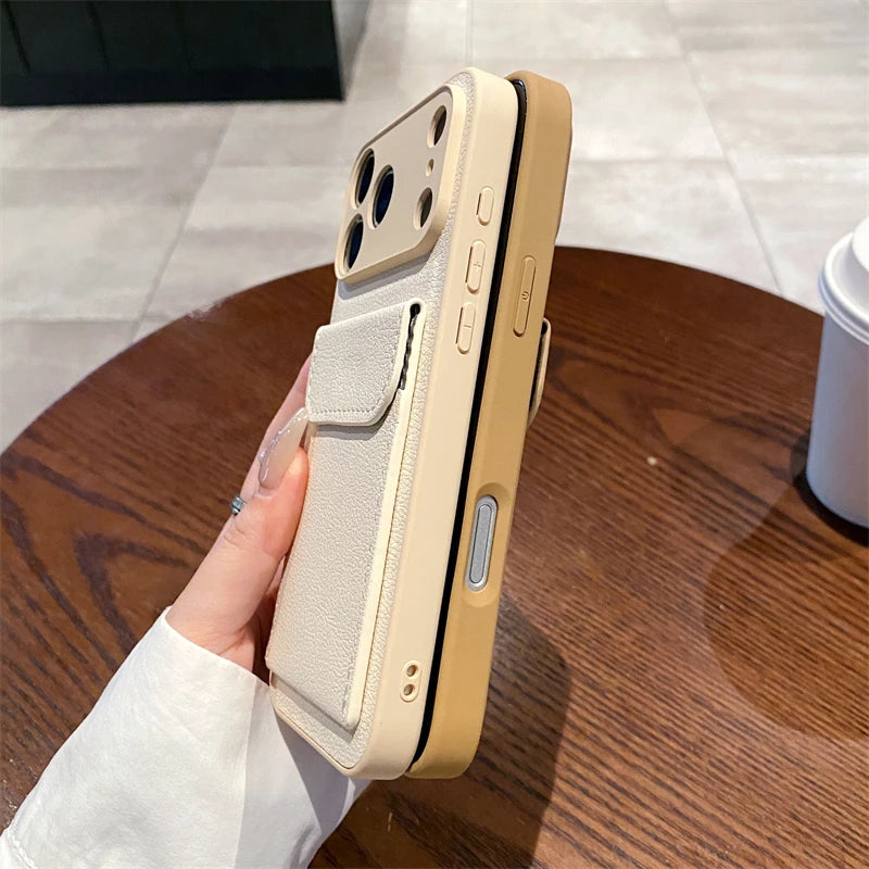 Leather Wallet Case with Card Slot for iPhone15 16 16E 17 Air Pro Max | Shockproof Card Holder Cover