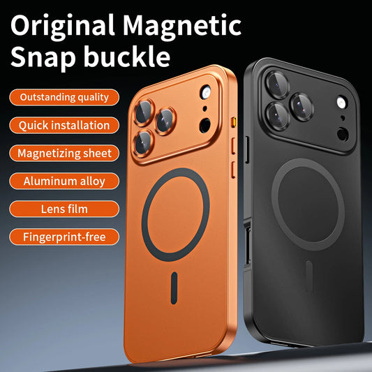Fashion Aluminum Metal Magnetic Case For iPhone16 17 Pro Max 15Pro Magsafe Wireless Charging Glass Lens Backboard Cover