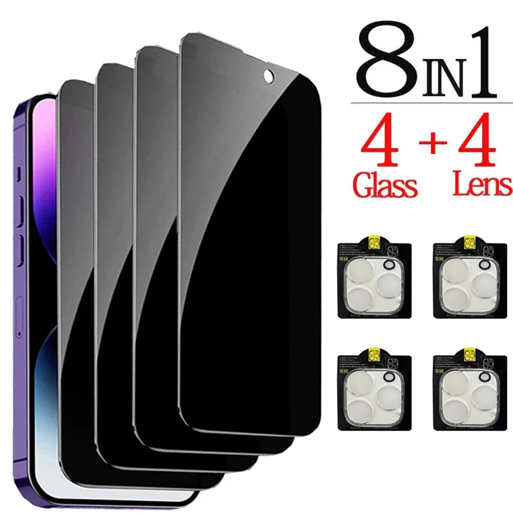 1–4pcs Anti-Spy Privacy Glass – Screen & Camera Protector for iPhone 11–17 Pro Max