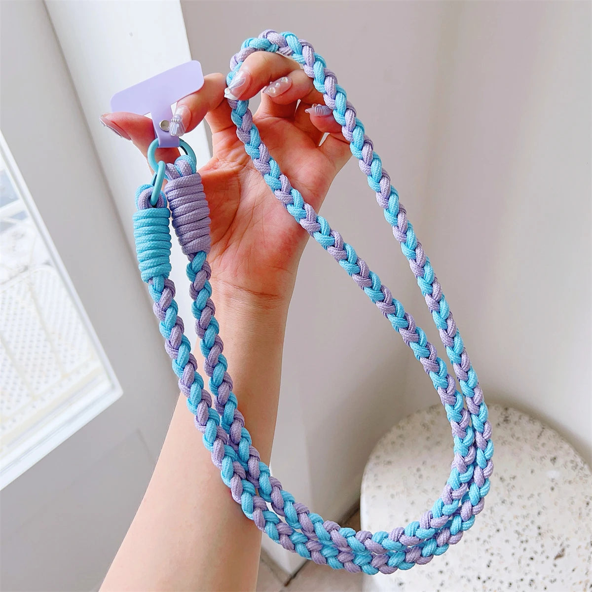 Colorful Braided Crossbody Lanyard Strap with Keychain & Patch – Universal Phone Accessory