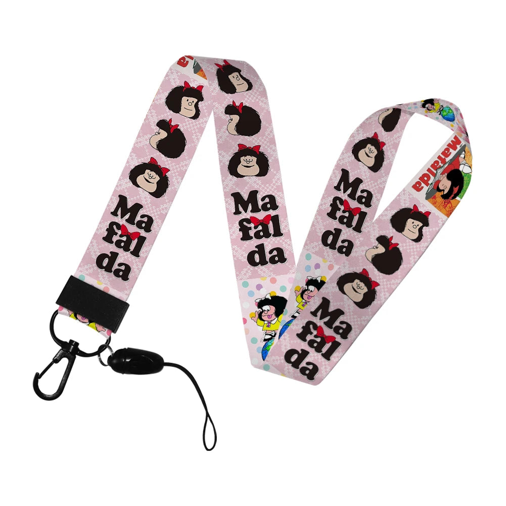 Cartoon Cute Mafalda Card Holder & Keychain for Girls | Student Badge Holder, Phone Strap, and Lanyard Pendant