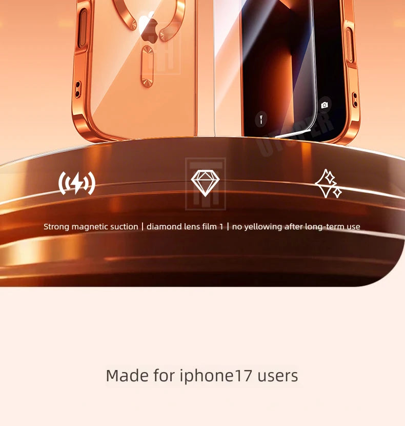 Lightweight Soft TPU Plating Case for iPhone 17 pro max 17 Air 16 15 14 13 12 11 Pro Max Plus Maga safe Magnetic Lens Protect Clear Cover