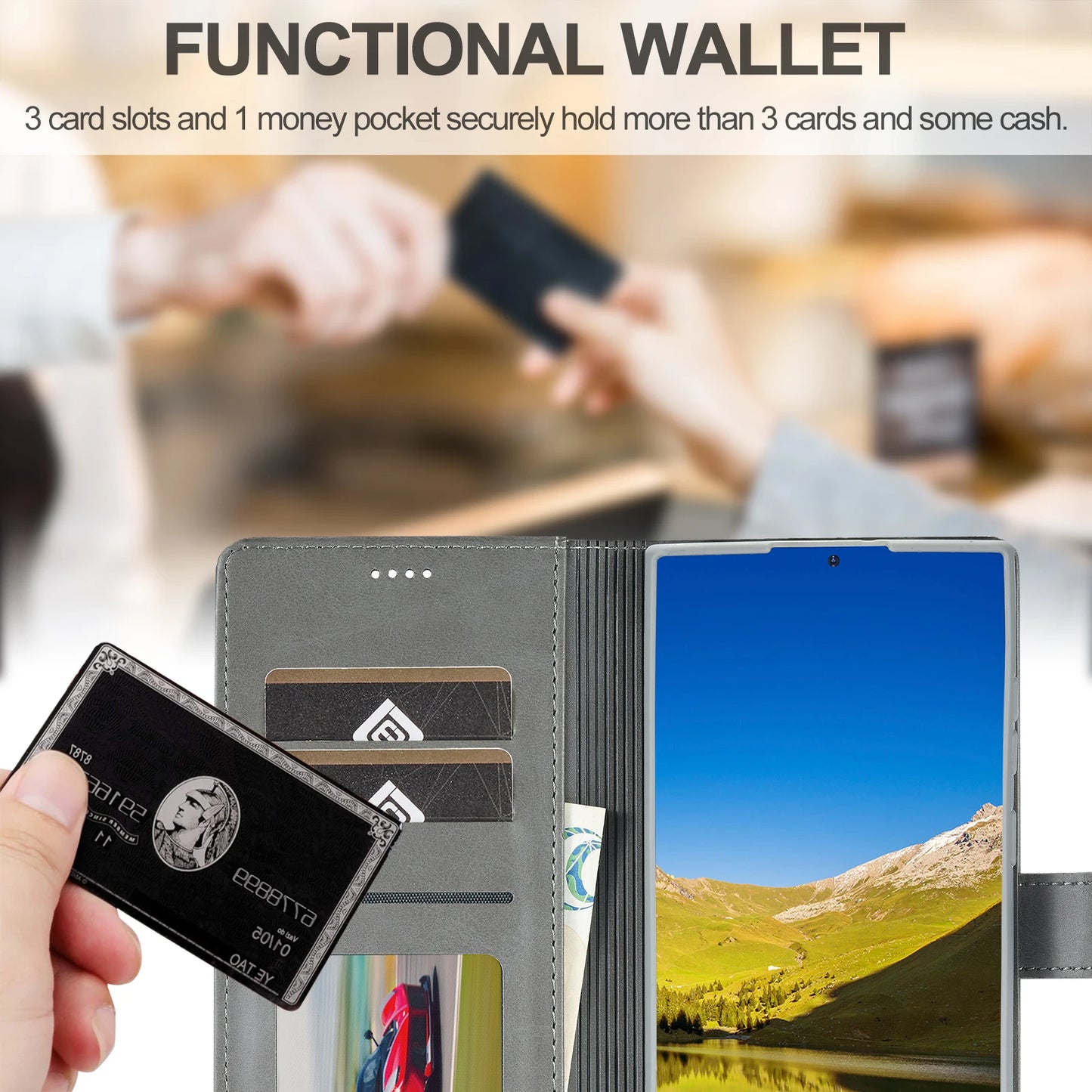 Leather Wallet Case For Samsung Galaxy S25 S24 S23 S22 Ultra S21 S20 FE S10 S9 Plus Note20 10 Plus Business Flip Card Cover