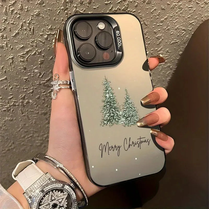 Christmas Tree Aesthetic Laser Phone Case for iPhone 11–16 Series | Decorative Holiday Back Cover